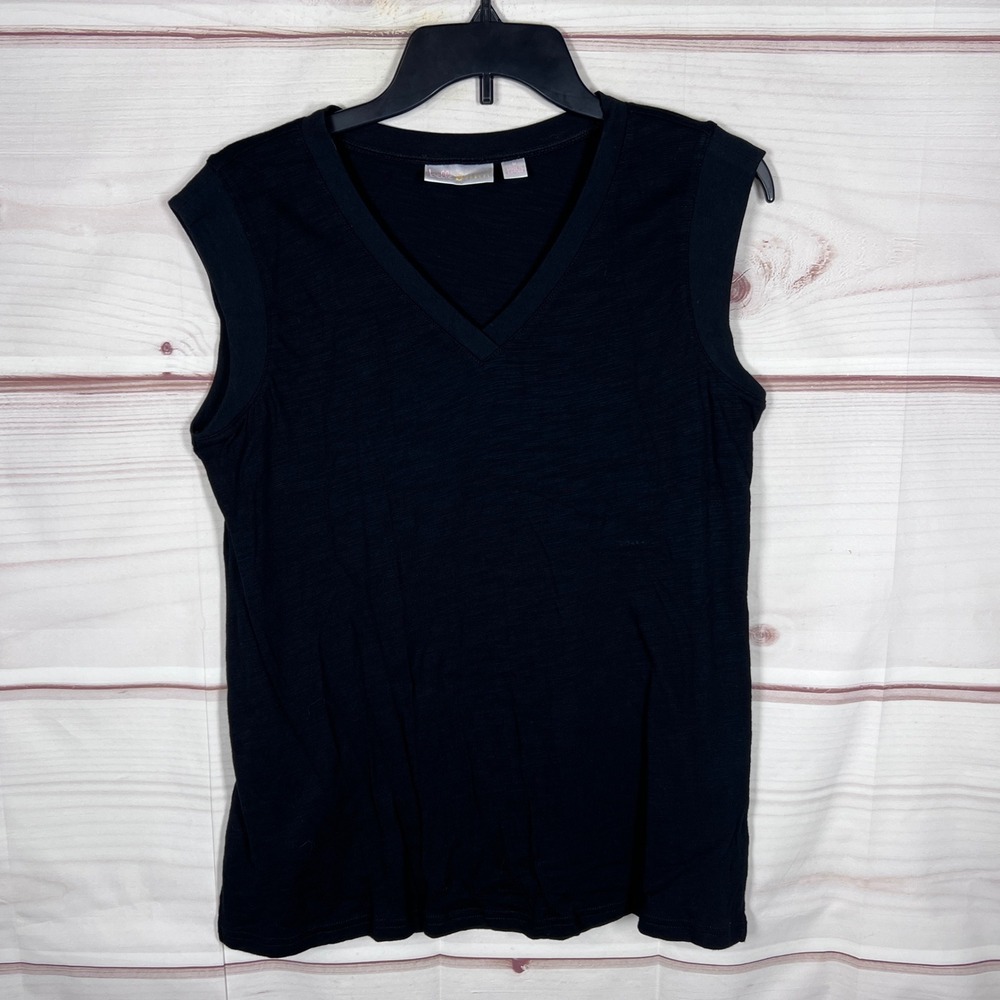 Belle by Kim Gravel Top Womens Medium Black V-Neck Sleeveless Cotton Modal Slub